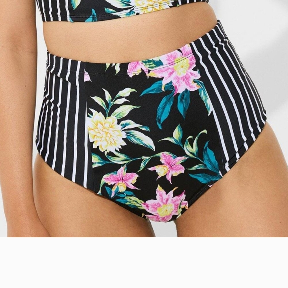 NWT 3X Floral Striped High-Waisted Bikini Bottom